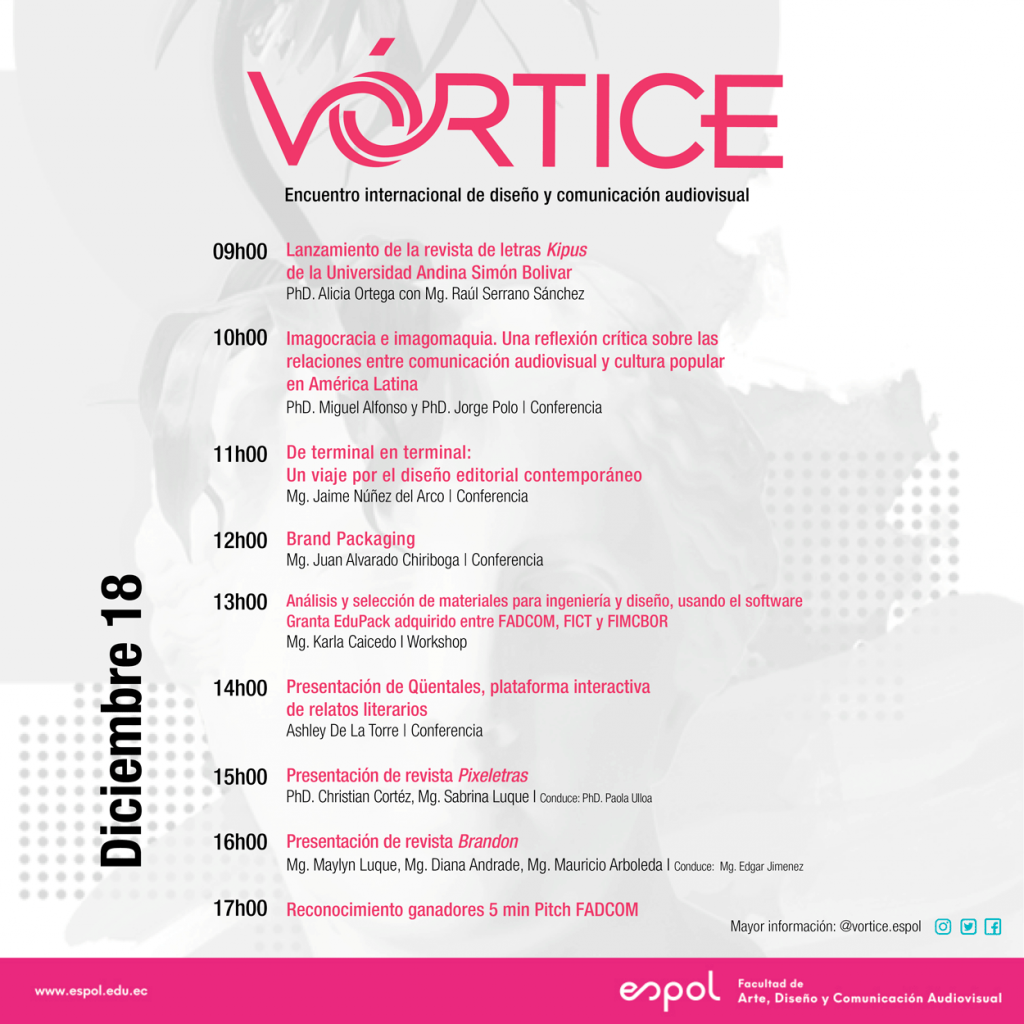 Programación evento Vórtice 2020 ESPOL 18 diciembre